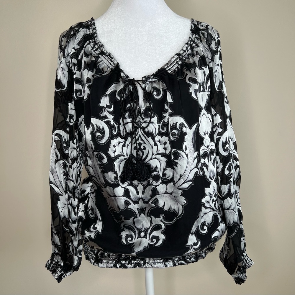 ! WHBM Silk Blend Floral Burnout Blouse